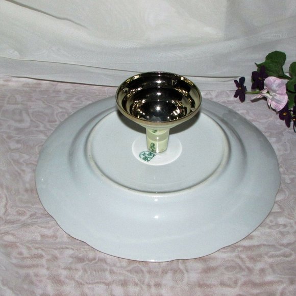 Vintage Cake Stand MZ CZECHOSLOVAKIA Fruit Pattern Cottagecore Serving Plate - Picture 7 of 10